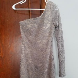 Nude Lace Bodycon Dress One Sleeve Emerald Sundae